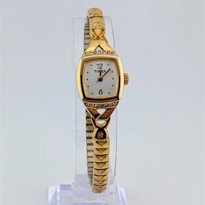 Timex Women's Gold Tone Crystal Accent Expansion Bracelet Watch 17mm 6.25"